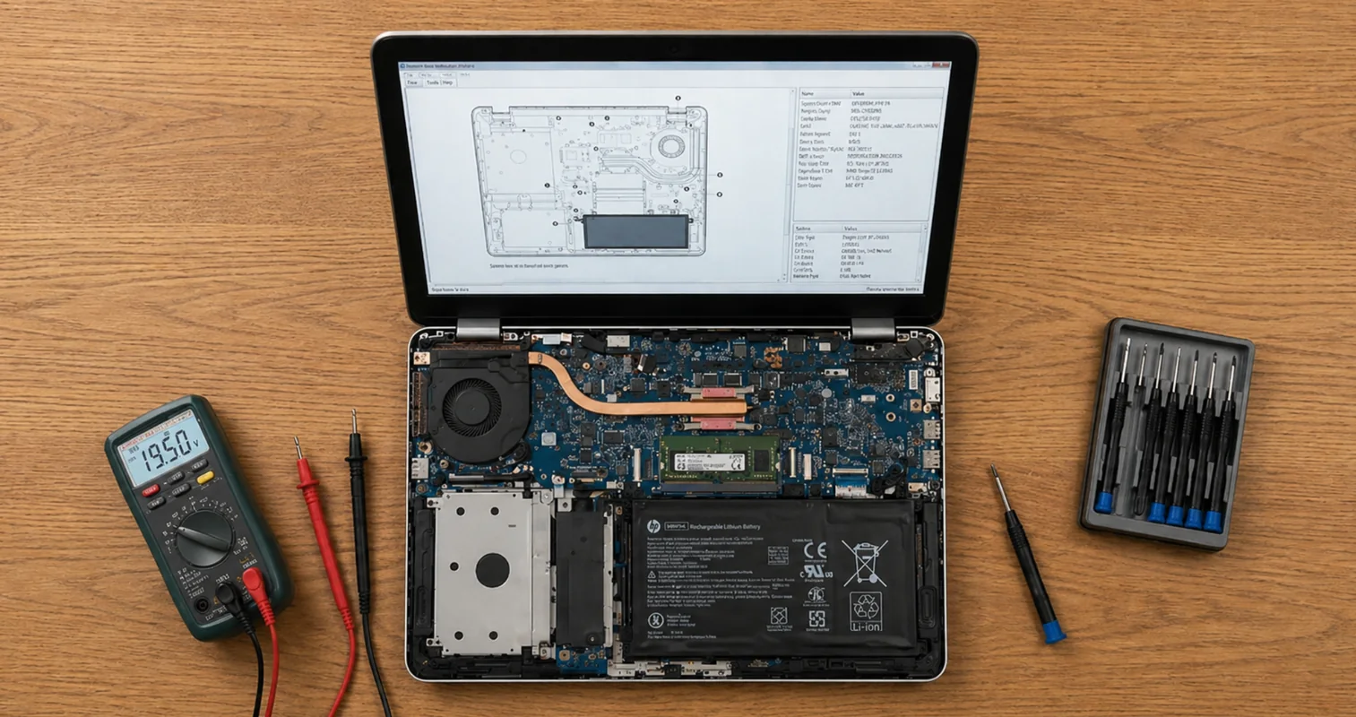 Modern IT workspace with computer hardware and technical support equipment